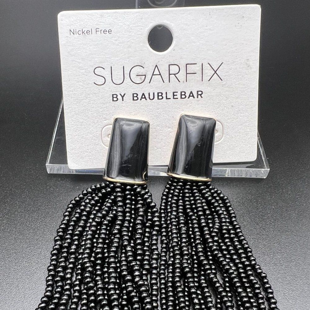 BLACK Beaded Fringe Earrings Sugarfix